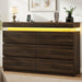 6 Drawer Dresser with LED Lights and Charging Station, Modern Brown Dresser