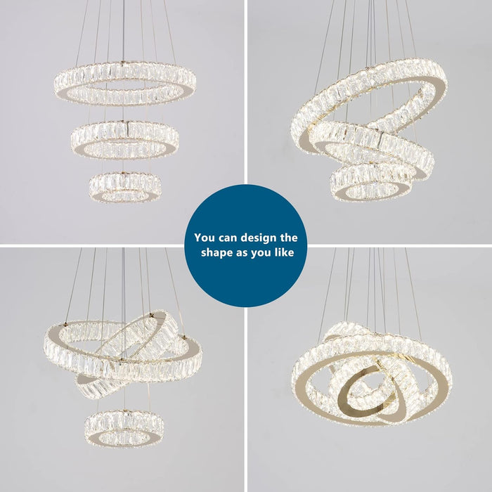Gold LED Ring Chandelier Diameter7Point8Inch Crystal Illumination