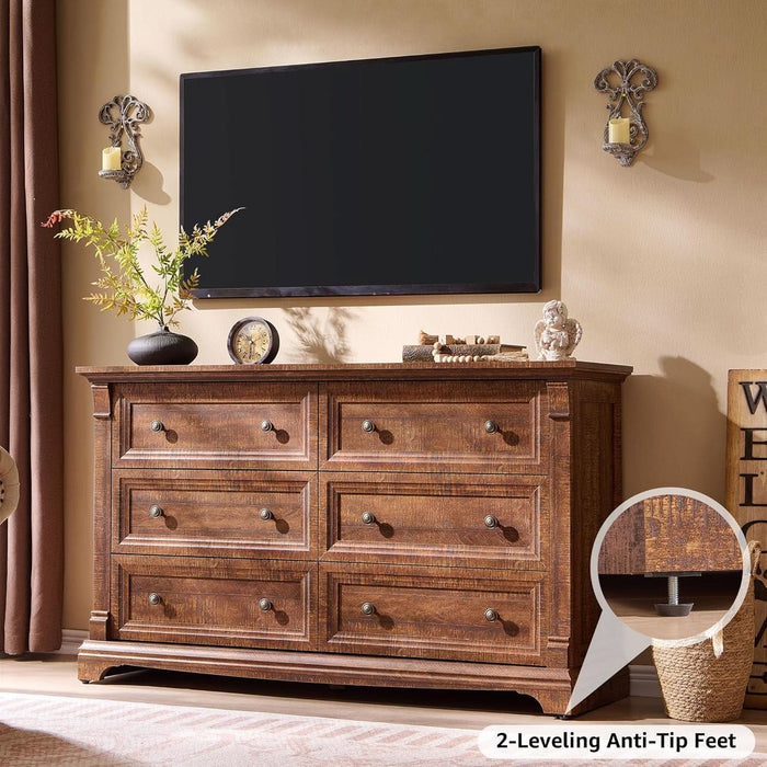 54 Inch Farmhouse Six Drawer Dresser Barnwood — ShipItFurniture