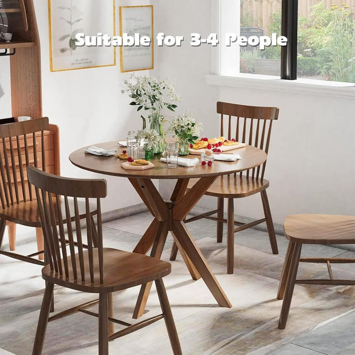 36" round Wood Dining Table, Farmhouse Kitchen Table with Intersecting Pedestal Base & Solid Rubber Wood Legs, Vintage Coffee Tables for Dinette, Small Spaces, Restaurant, Brown