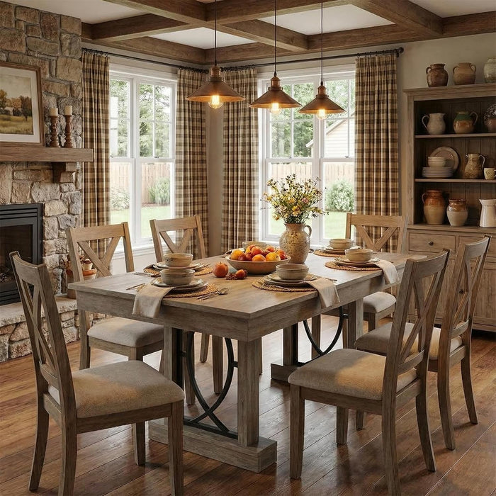 Wooden Dining Table for 6-8 People with 2 Large Drawers, 71 in Long Farmhouse Rectangular Kitchen Dining Table & Thick Table Top, Sturdy Frame, for Big Family, Dinette, Rustic Gray