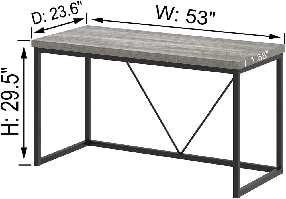 Modern Home Office Desk, Industrial Vintage Computer Desk, Rustic Wood and Metal Study Writing Table, Simple Work Gaming PC Desks for Bedroom Living Room, Light Grey 53 Inch