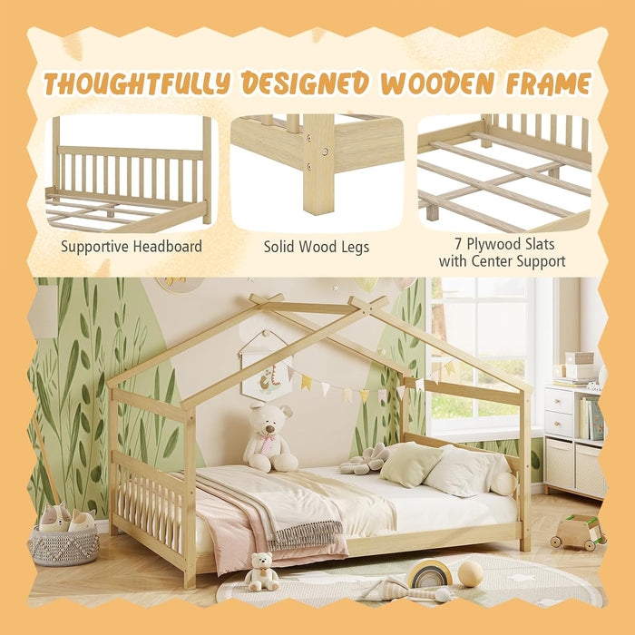 Full Size Premium Solidwood House Bedframe Rooftop