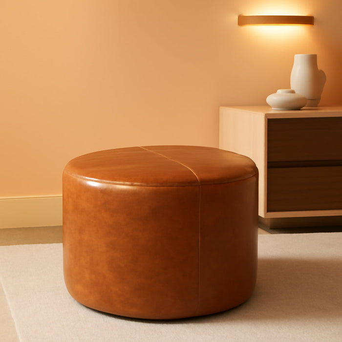 Faux Leather Pouf Cover,Unstuffed Pouf Ottoman Round,Φ19.7X13.7 Mid-Century Moroccan Large Floor Storage Foot Rest Bean Bag for Living Room Bedroom,Brown