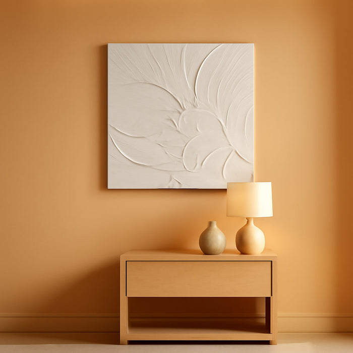 Hand Painted White Canvas Wall Art, 20X20 Inches Abstract Thick Textured Painting, Plaster Wall Art