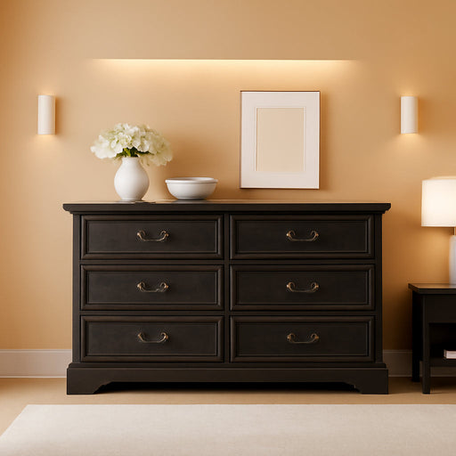 6 Drawer Dresser for Bedroom - 47" Wide Double Chest of Drawers, Vintage Drawers Organizer for Living Room, Hallway, Entryway, Dark Oak