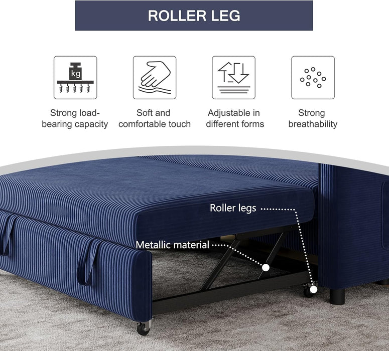 Navy Corduroy Convertible Sleeper Sofa Bed Pockets