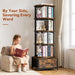 5 Tier Rotating Bookshelf Tower with Storage, Rustic Brown | 360° Spinning Bookcase with Fabric Drawer, round Revolving Book Shelf Organizer, Narrow Swivel Bookshelves for Small Space