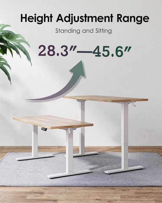 Electric Height Adjustable Standing Desk 47.2×23.6 Inch, Sit Stand Desk with Splice Board, Memory Controller, White Frame & Maple Top Computer Workstation for Home Office