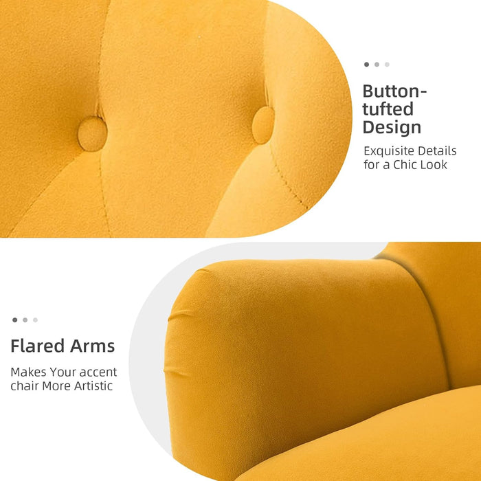 Velvet Mustard Wingback Accent Armchair With Tufting