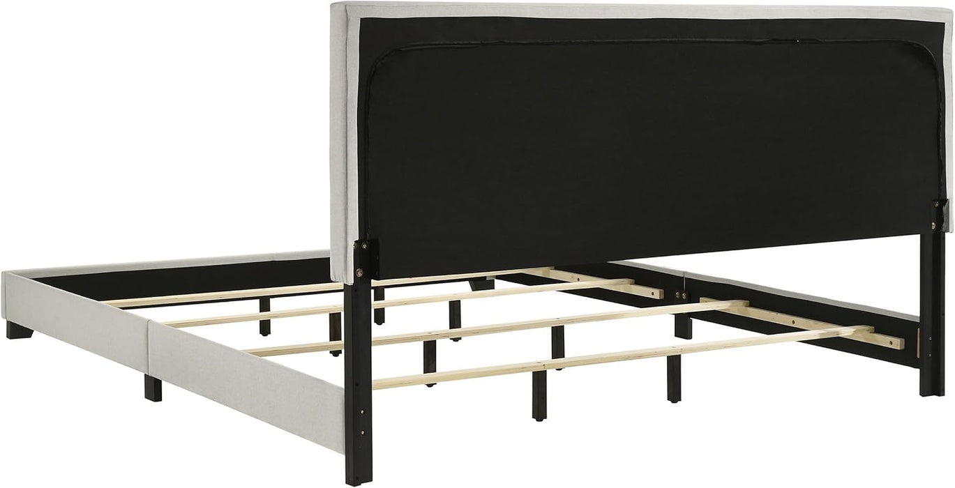 Home Furnishings - Dorian - Fabric Upholstered Wood Panel Bed with Padded Headboard, Wood Legs and Transitional Style - Bedroom - California King Size - Cream - 300852KW