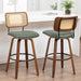 Swivel Bar Height Stools, Mid Century Modern Bar Stools with Curved Back | Solid Bentwood Frame, Walnut Finish, Cane Back, PU Leather Upholstered Seat, Kitchen Barstools for Bar, Cafe, Pub, Restaurant