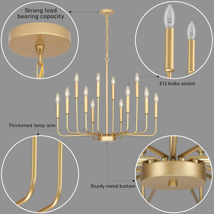 Gold 32-Inch 12-Light Chandelier Dining Room Fixture