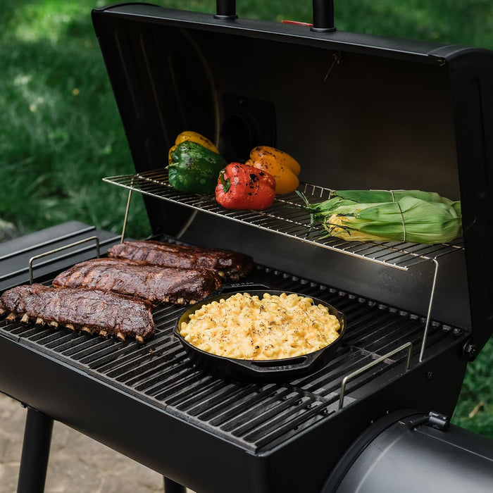 ®Smokin Pro Charcoal Grill and Offset Smoker with Side Fire Box, Dual Damper Control, Chrome Plated Steel Warming Rack, 1,130 Cooking Square Inches in Black, Model CG30044223