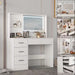 5-Drawers White Wood Makeup Vanity Table Dresser Sets Dressing Desk with LED Mirror and Open Shelves