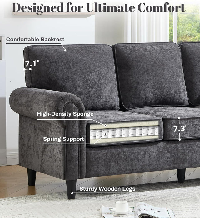 Gray Three Seater Sofa With Upholstered Cushioning