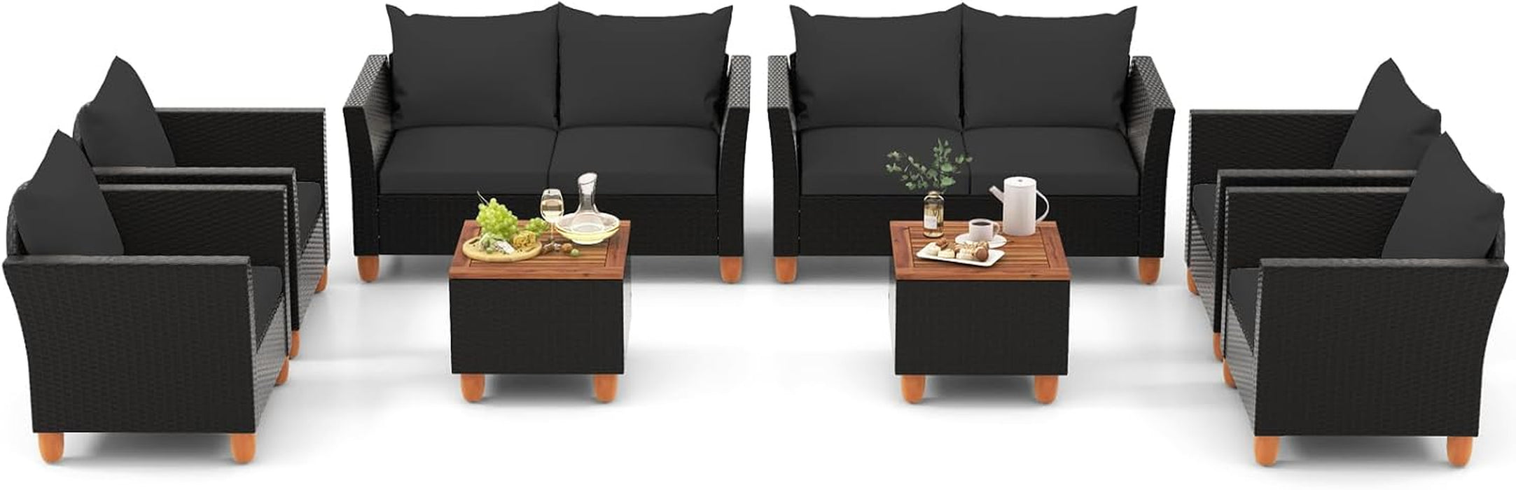 8 Piece Outdoor Conversation Set, Patio Cushioned Chairs (2, Black)