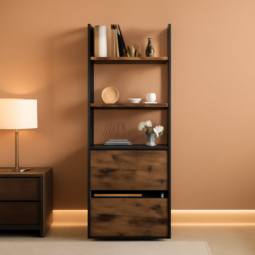 Brown Wooden File Cabinet, 2 Drawers, Lock