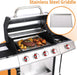 5-Burner Propane Gas Grill W/Side Burner & Charcoal Tray, 4-In-1 Outdoor BBQ Griddle Combo, Heavy Duty Stainless Steel Double Lid, 448 Sq in Cast Iron Cooking Surface for Backyard Patio