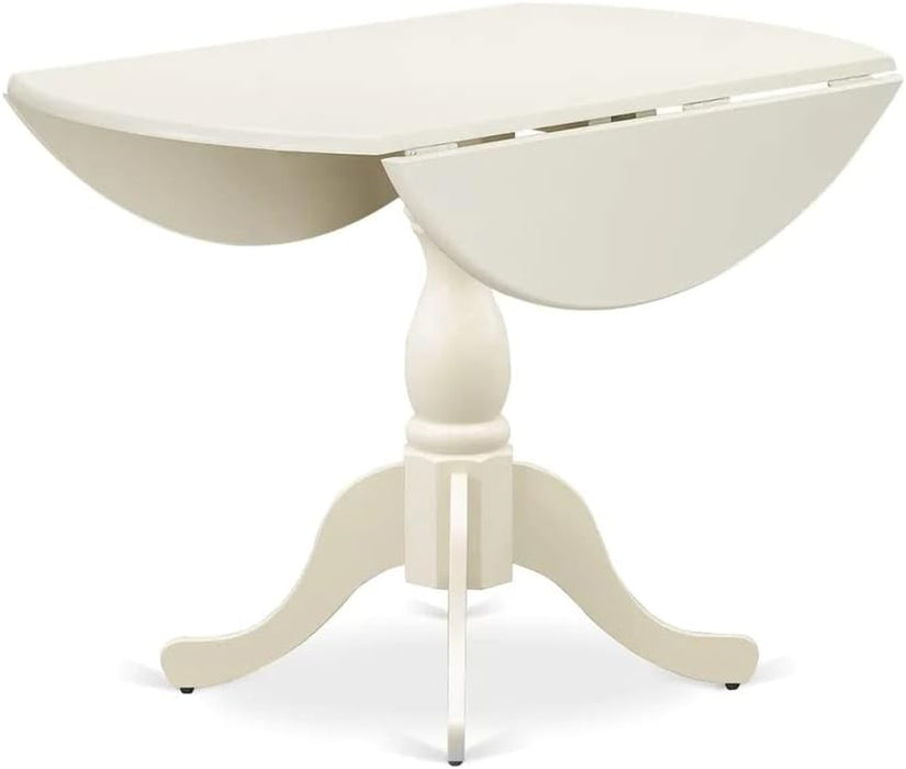 DMT-LWH-TP Dublin Modern Kitchen Table - a round Dining Table Top with Dropleaf & Pedestal Base, 42X42 Inch, Linen White