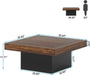 Coffee Table Square LED Coffee Table Engineered Wood Low Center Cocktail Tables for Living Room (Rustic Brown+Black)