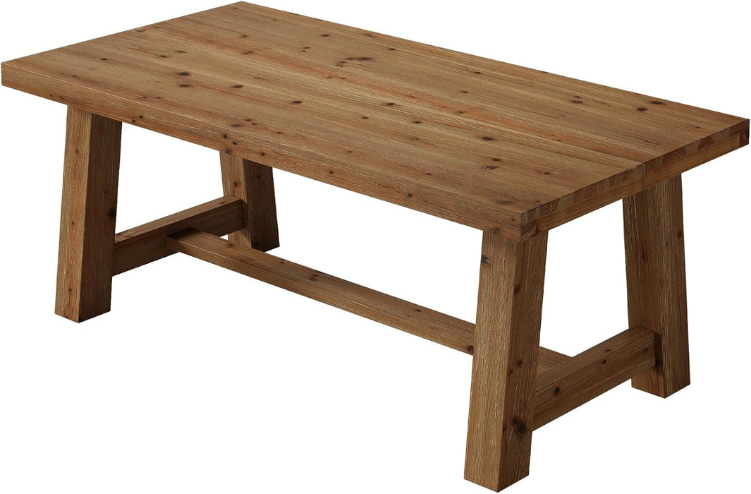 63-Inch Solid Wood Dining Table, Farmhouse Kitchen Table for 4-6 People, Rectangular Wooden Dinner Table with Thick Top & Trestle Base,Natural Wood