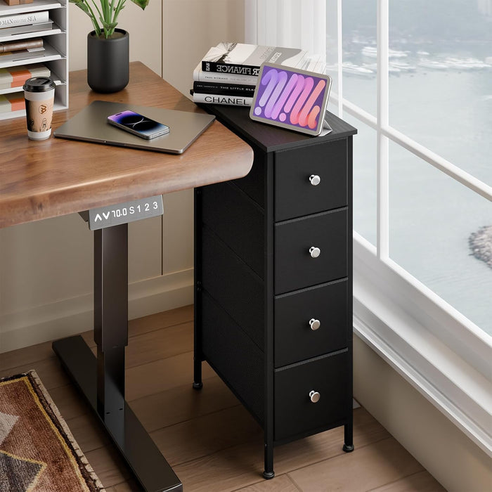 Narrow Storage Cabinet, Small Dresser with 4 Drawers, Slim Fabric Dresser Storage for Small Spaces, Black Dresser Nightstand Side Table for Bedroom, Bathroom, Laundry, Closet, Dorm