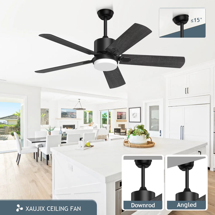 XAUJIX Ceiling Fan with Light and Remote Control, 52'' Black Ceiling Fan with Light, 6-Speed Reversible DC Motor, 5 Wood Fan Blades