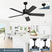 XAUJIX Ceiling Fan with Light and Remote Control, 52'' Black Ceiling Fan with Light, 6-Speed Reversible DC Motor, 5 Wood Fan Blades