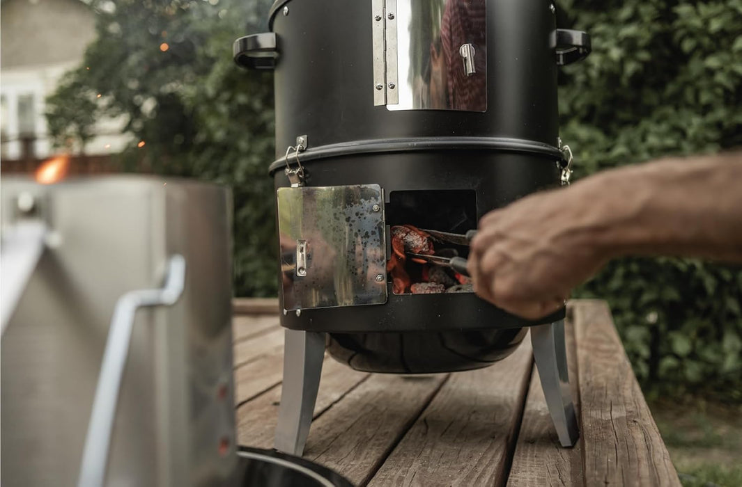 Gasone Vertical Smoker with Thermometer – 16 Inch Heavy Duty Charcoal Smoker – Multipurpose Charcoal BBQ Grill Smoker for Outdoor, Camping – Easy Assembly, 2 Access Doors Grill with Smoker
