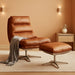 Swivel Accent Chair with Ottoman, Mid Century Modern Faux Leather Lounge Chair with Footrest, Comfy Oversized Armchair with 360 Degree Metal Base for Living Room/Bedroom, Brown