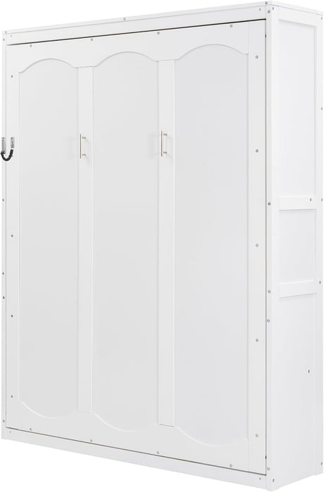 Queen Murphy Cabinet Bed Integrated Shelving White