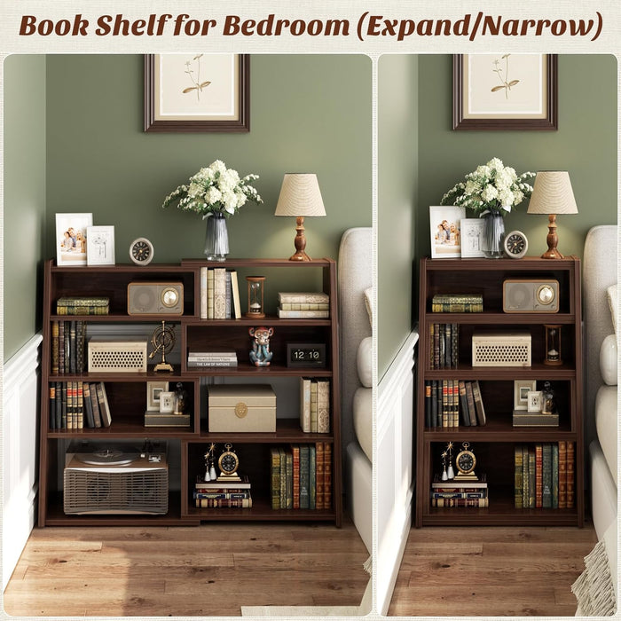 Expandable Corner Bookshelf Black Walnut Narrow Wood