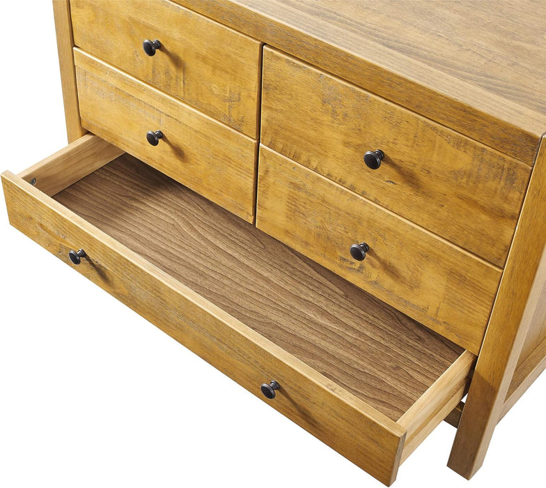 Rustic Oak Finish FiveDrawer Dresser With RoundKnobs