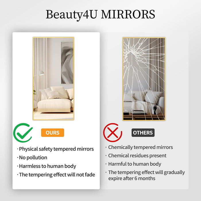 65" X 24" Full Length Mirror with Stand, Gold Wall Mounting Full Body Mirror, Metal Frame Full-Length Tempered Mirror for Living Room, Bedroom
