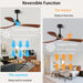 52" Wood Ceiling Fan, (With Light with Remote Control) with 3 Solid Wood Blades, Wooden Ceiling Fan for Indoor and Outdoor Use, Suitable for Living Room, Dining Room, Patio and More.