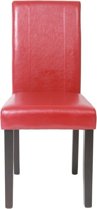 Urban Style Solid Wood Leatherette Padded Parson Chair, Red, Set of 2