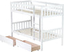 Twin over Twin Wood Bunk Bed with 2 Drawers for Girls,Boys,Convertible into 2 Beds,Wood Bunk Bed with Ladder and Safety Guardrails,No Box Spring Needed, White