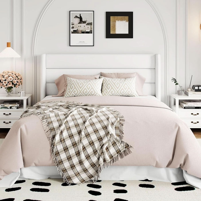 Queen Size Velvet Lift up Storage Bed, Modern Wingback Headboard, Hydraulic Support, No Box Spring Needed, White