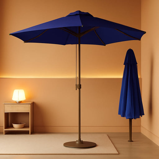 9FT Patio Umbrella, Outdoor Table Umbrella with Rope Pulley Lift, 3 Adjustable Heights, Market Umbrellas for Backyard, Pool and Deck, UPF50+