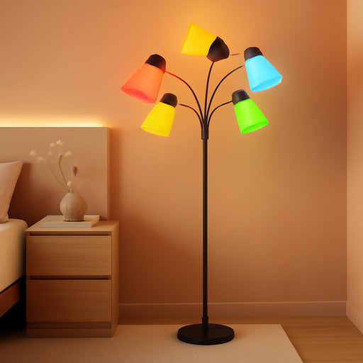 LED Floor Lamp, Medusa Multi Head Modern Tall, Rustic Adjustable Reading Standing Light for Living/Kids Room, Bedroom, Black