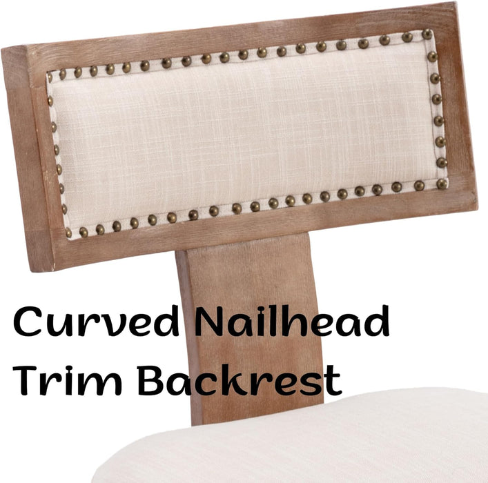 Mid Century Modern Dining Chairs Set of 4, Farmhouse Linen Upholstered Kitchen Dining Side Chairs with Nailhead Trim Curved Backrest, Armless Solid Wood Dining Chairs, Beige