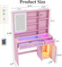 Vanity Desk with Mirror and Lights, Makeup Vanity with Transparent Top & RGB Drawers, Girls Vanity Table with Lighted Mirror for Bedroom Featuring 3 Modes & Outlet, Pink