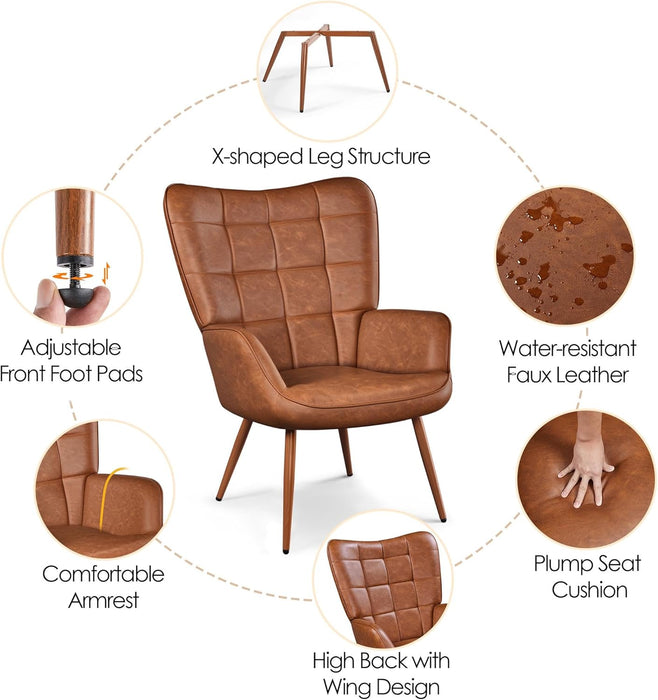 Brown PU Leather Highback Upholstered Accent Chairs