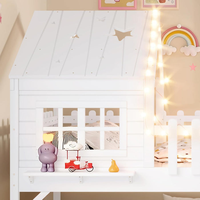 Luxurious FullSize Loft Bed With BuiltIn LEDLights