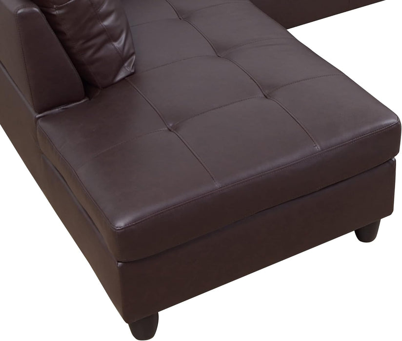 Ponliving Furniture Modern L-Shaped Leather Sectional Sofa Left Hand Facing (Brown)