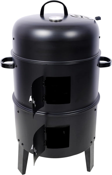 16-Inch Vertical Charcoal Smoker Grill, 3-In-1 BBQ Smoker & Grill with Thermometer, Dual Doors, Adjustable Vents, Portable Outdoor Cooker for Camping & Backyard