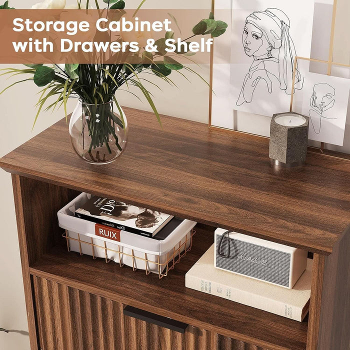 Fluted Buffet Cabinet with Storage, Modern Coffee Bar Cabinet