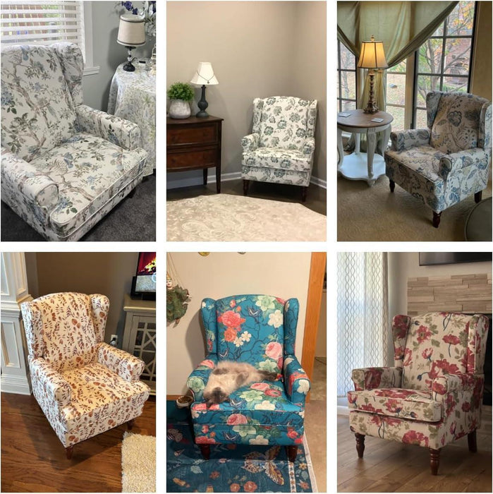 Blue Floral Upholstered Accent Armchair Living Room