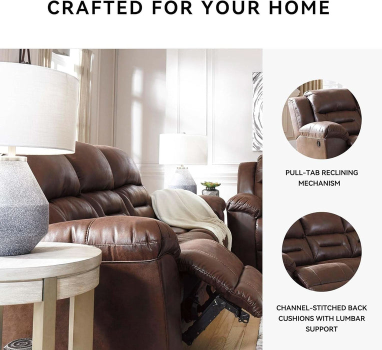 Stoneland Faux Leather Manual Pull Tab Reclining Sofa, Dark Brown